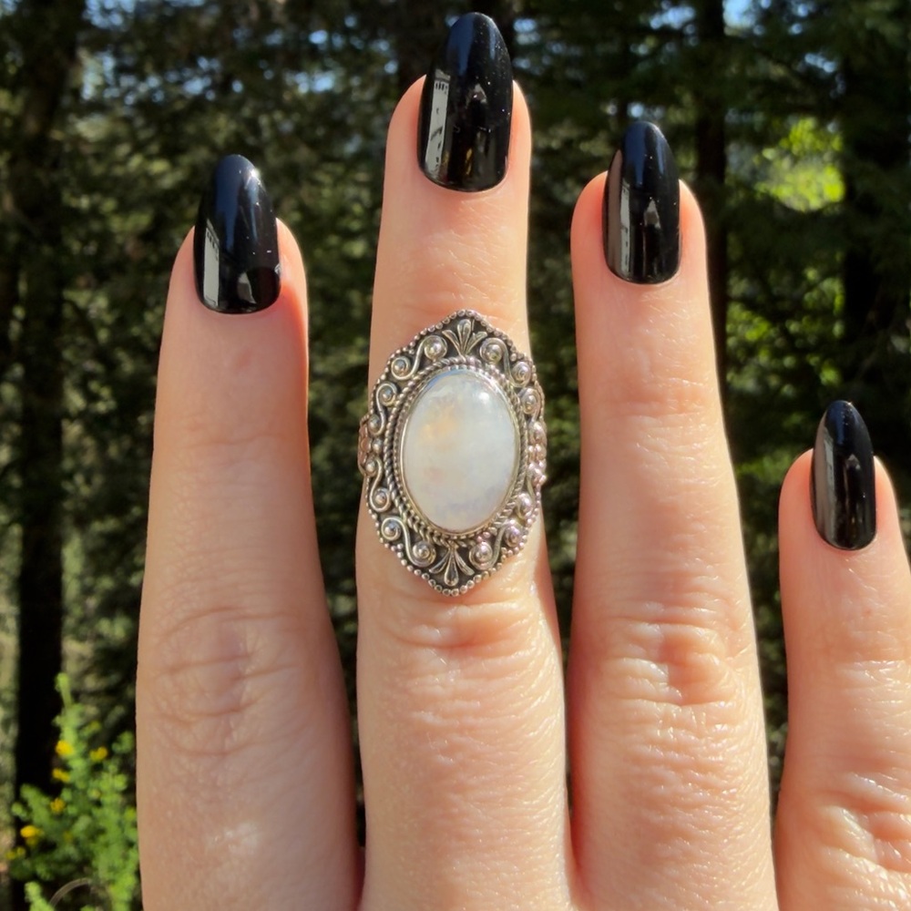 Rainbow Moonstone Sterling Silver Ring